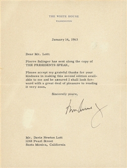 1963 John F. Kennedy Signed Typed Letter from Jan 14, 1963 on White House Stationary While President of the United States (JSA)